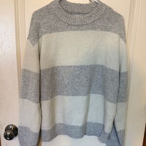 Gray and White Striped Sweater American Eagle